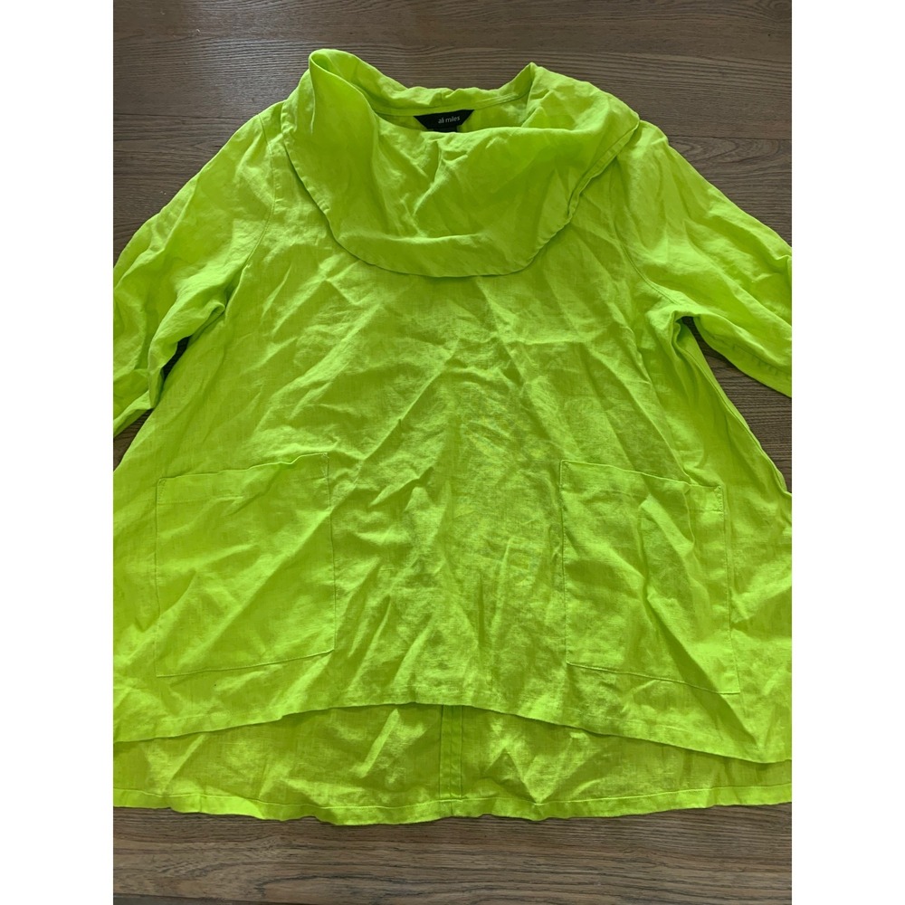 Ali Miles Womens PXL Neon Lime Green Linen Cowl Neck Tunic Top Pockets PXL